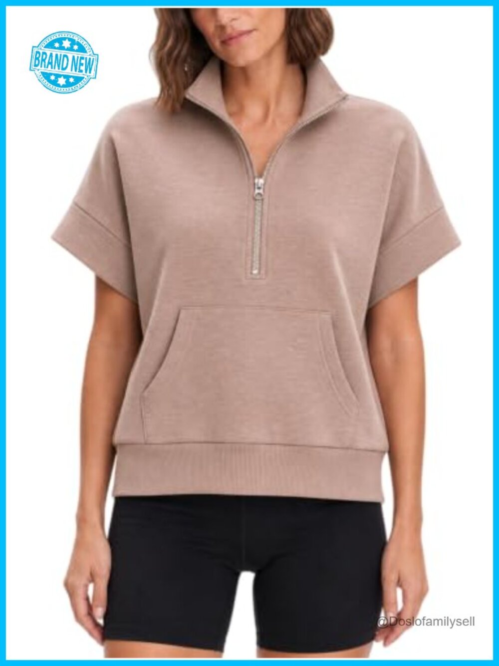 Half Zip Sweatshirt Short Sleeve Pullover Mock Neck